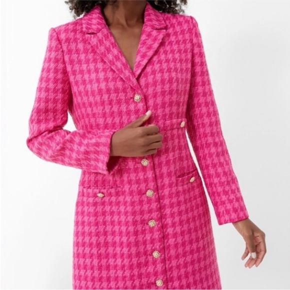 Pomander Place Magenta Tweed Stacie Houndstooth Blazer Dress Coat Size Medium - Picture 2 of 15